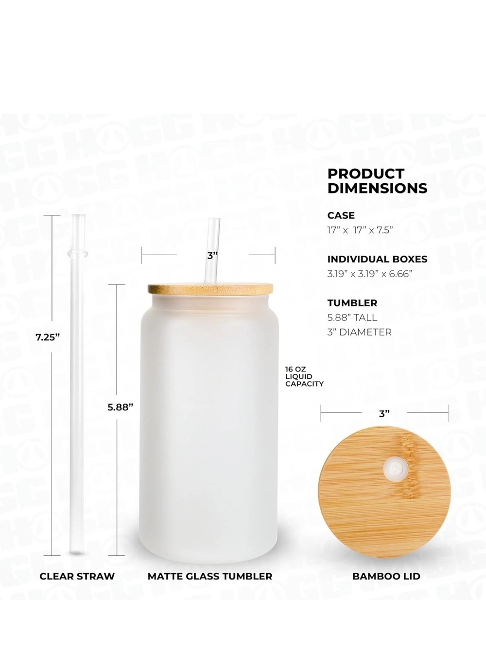 Matte White Glass Tumbler with Bamboo Lid and Clear Straw - 16 oz